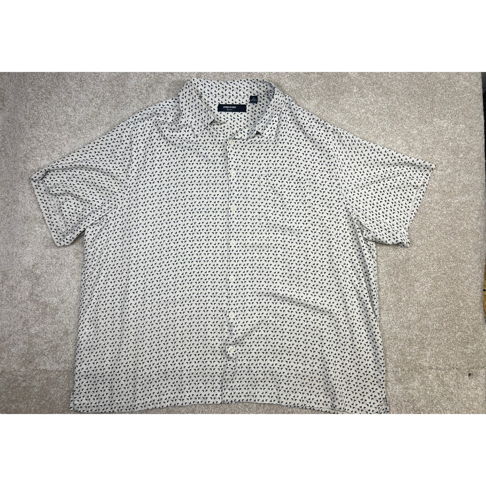 Linea Rosso Signature Men 3X Silk Rayon Geo Print‎ Button Up Shirt Camp Collar